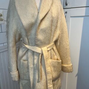 Vintage Mohair Wool Belted Ivory Coat Made in Scotland Monod Sports- Banff